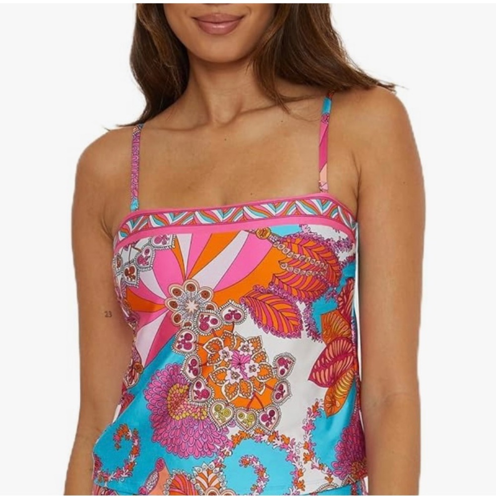 Trina Turk Blue and Pink Bikini Top with Floral Design